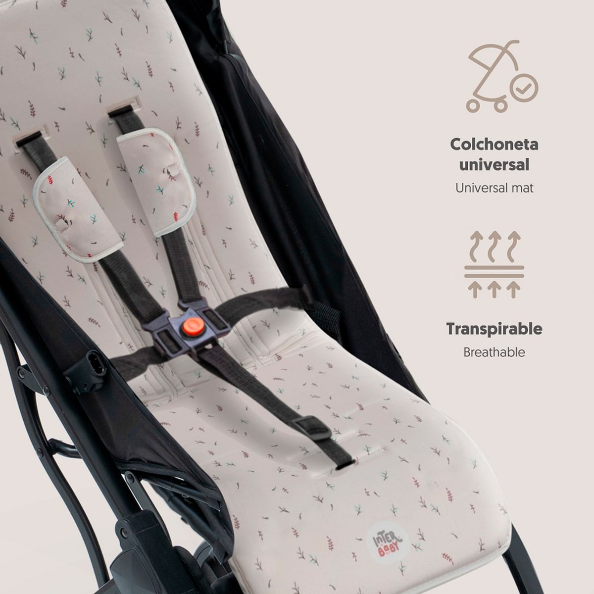 Colchoneta para silla de paseo flores Beige-5