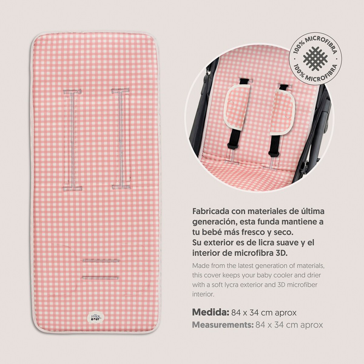 Colchoneta para silla de paseo vichy Rosa-3