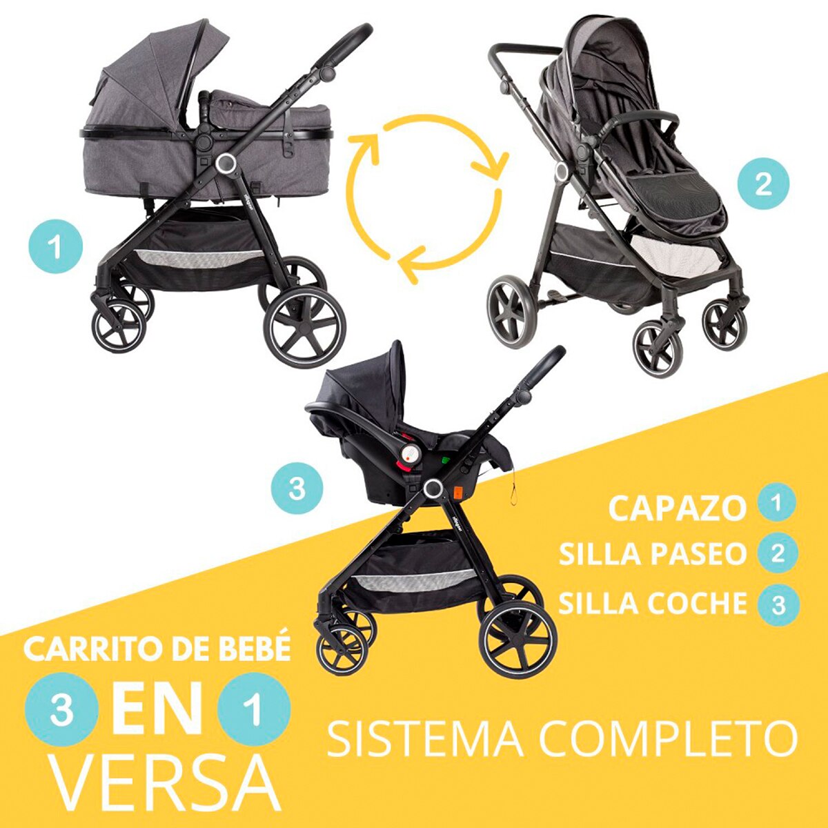 Carrito de bebé  Versa 3 en 1 Negro-2