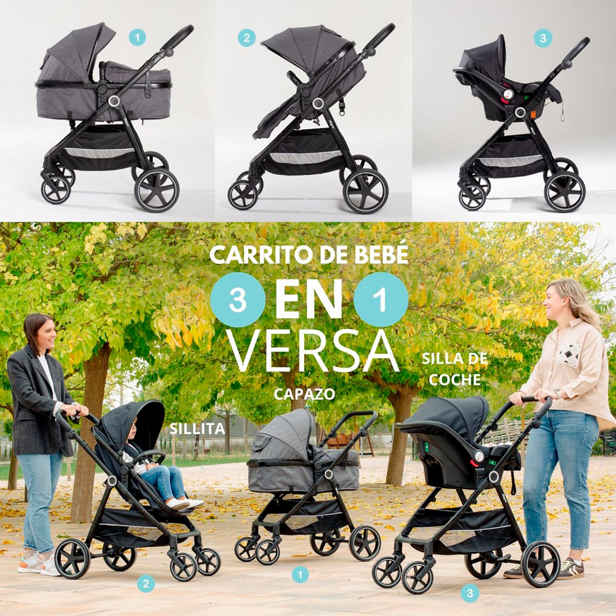 Carrito de bebé  Versa 3 en 1 Negro-3
