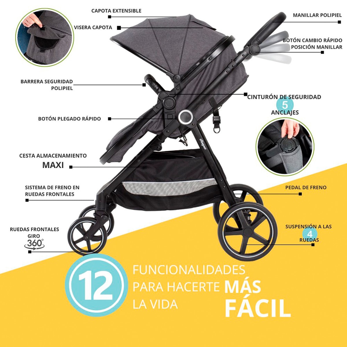 Carrito de bebé  Versa  3 en 1 Gris-4