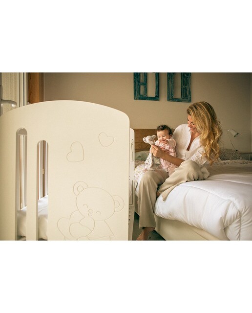 Cuna Interbaby Lovely Premium con lateral abatible Colecho Osito blanco Blanco-5