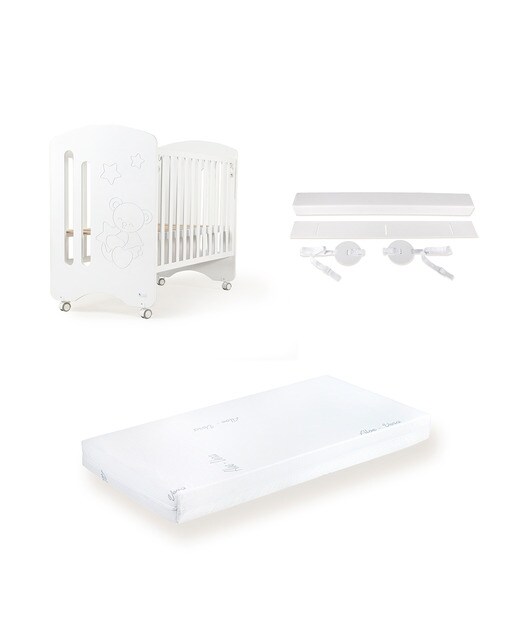 Cuna Interbaby Lovely Premium con lateral abatible Colecho + Colchón + Kit de Colecho blanco Blanco-1