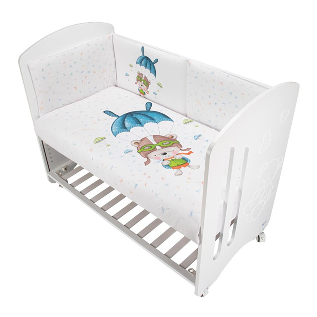 Cuna Interbaby Lovely Premium + Juego textil 2 piezas Protector de Cuna y Funda Nórdica desenfundable Paracaidista azul/blanco Azul / Blanco-1