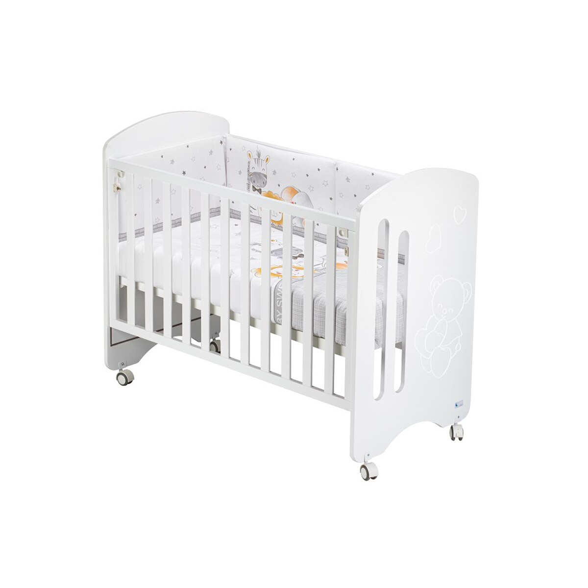 Cuna Interbaby Lovely Premium + Juego textil 2 piezas Protector de Cuna y Funda Nórdica desenfundable Animales gris/blanco Gris / Blanco-3