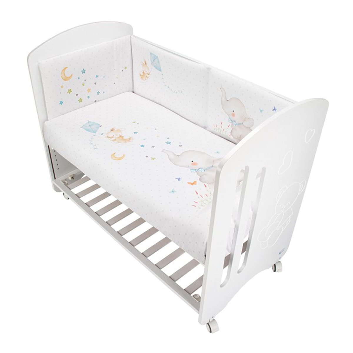 Cuna Interbaby Lovely Premium + Juego textil 2 piezas Protector de Cuna y Funda Nórdica desenfundable Elefante azul/blanco Azul / Blanco-1