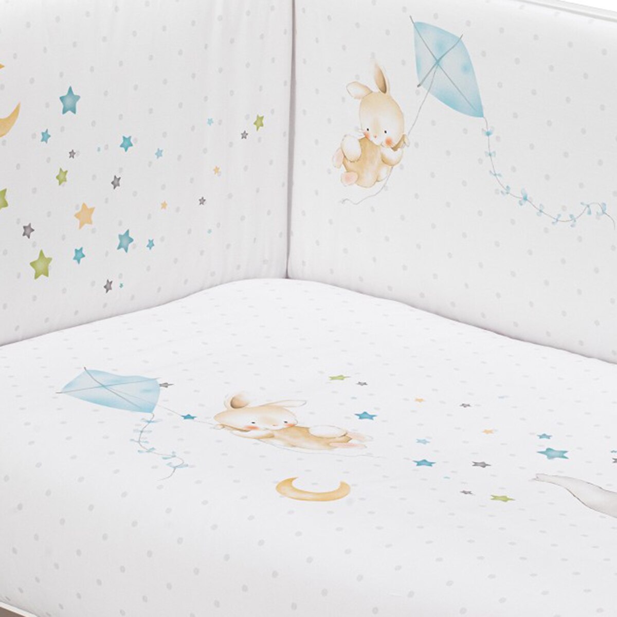 Cuna Interbaby Lovely Premium + Juego textil 2 piezas Protector de Cuna y Funda Nórdica desenfundable Elefante azul/blanco Azul / Blanco-3