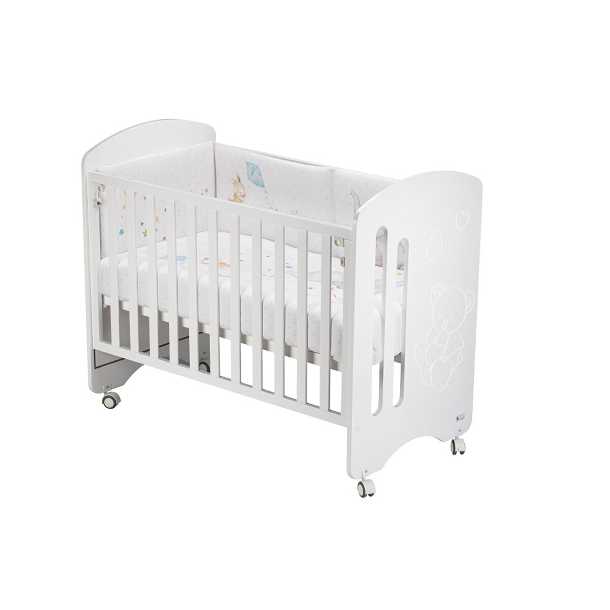 Cuna Interbaby Lovely Premium + Juego textil 2 piezas Protector de Cuna y Funda Nórdica desenfundable Elefante azul/blanco Azul / Blanco-4