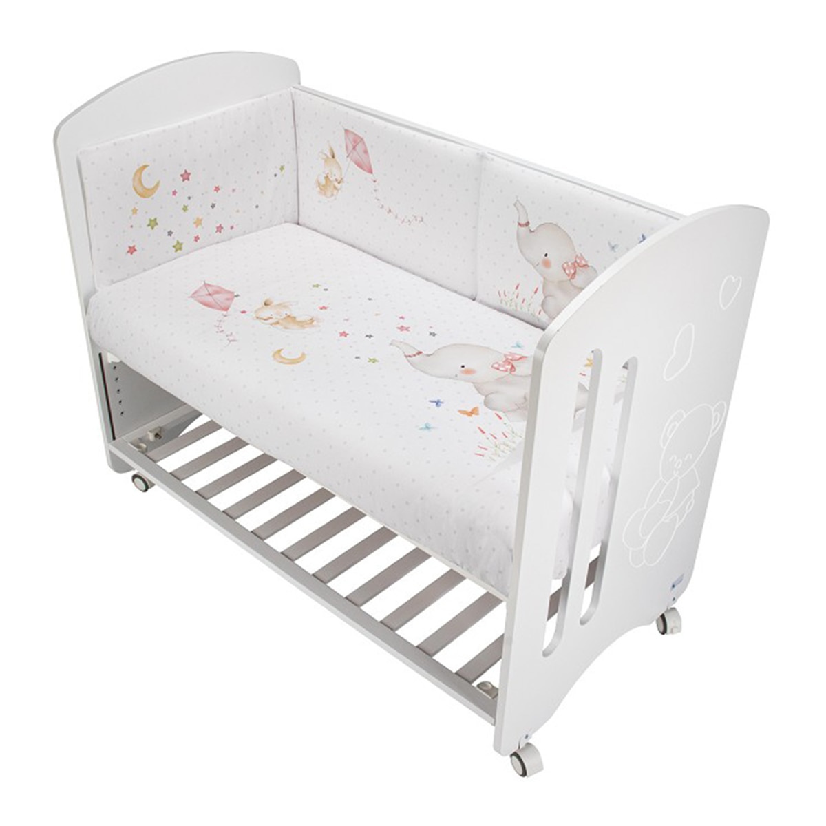 Cuna Interbaby Lovely Premium + Juego textil 2 piezas Protector de Cuna y Funda Nórdica desenfundable Elefante rosa/blanco Rosa / Blanco-1