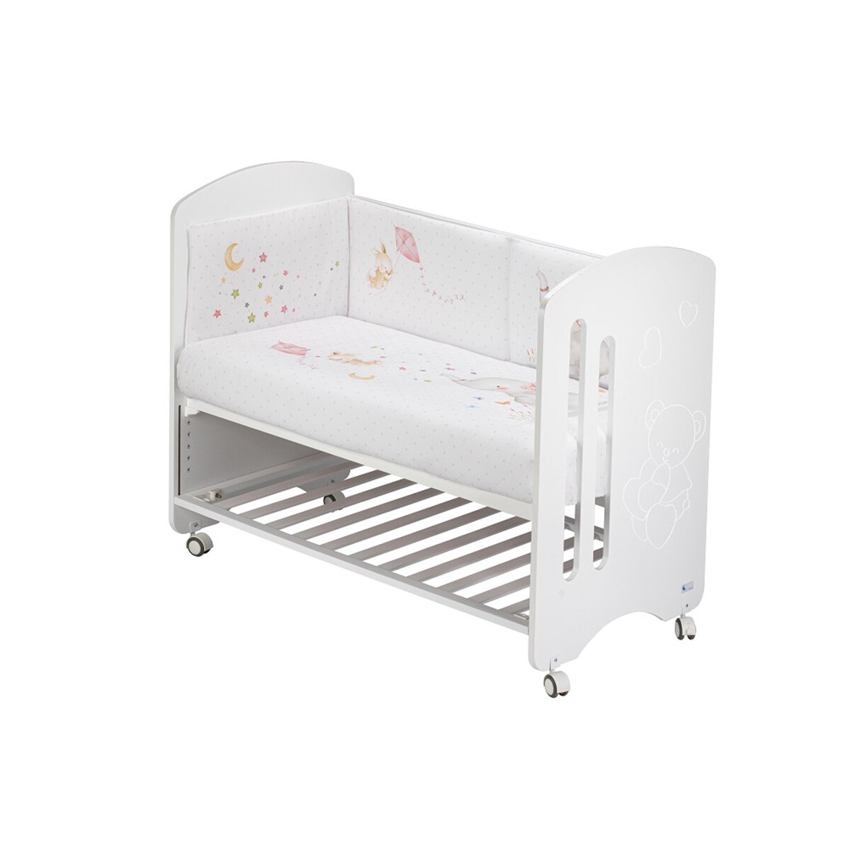 Cuna Interbaby Lovely Premium + Juego textil 2 piezas Protector de Cuna y Funda Nórdica desenfundable Elefante rosa/blanco Rosa / Blanco-2