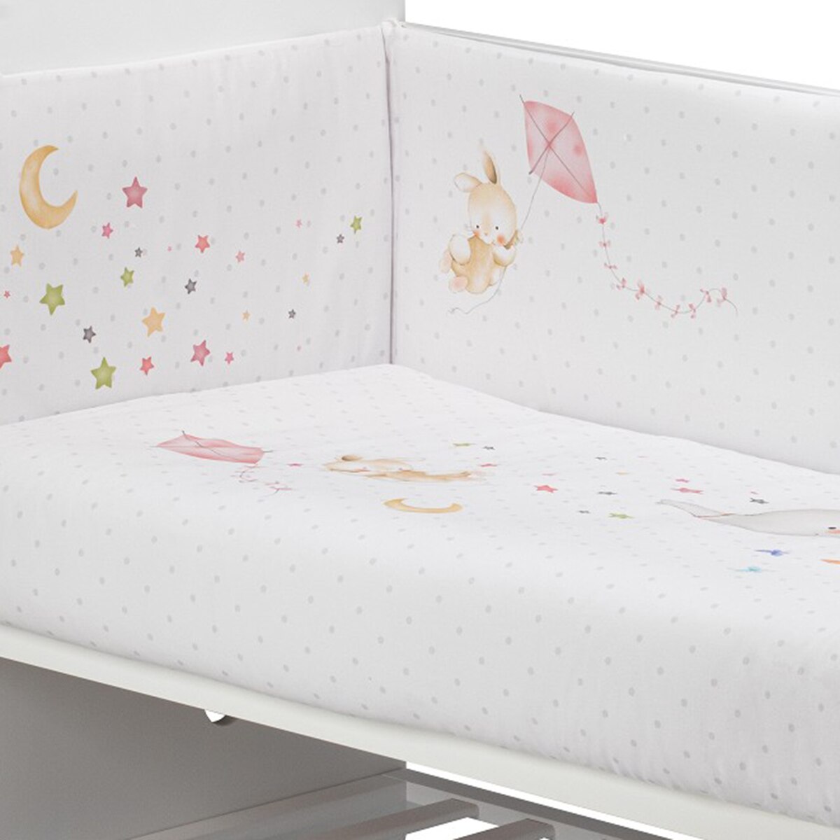 Cuna Interbaby Lovely Premium + Juego textil 2 piezas Protector de Cuna y Funda Nórdica desenfundable Elefante rosa/blanco Rosa / Blanco-3