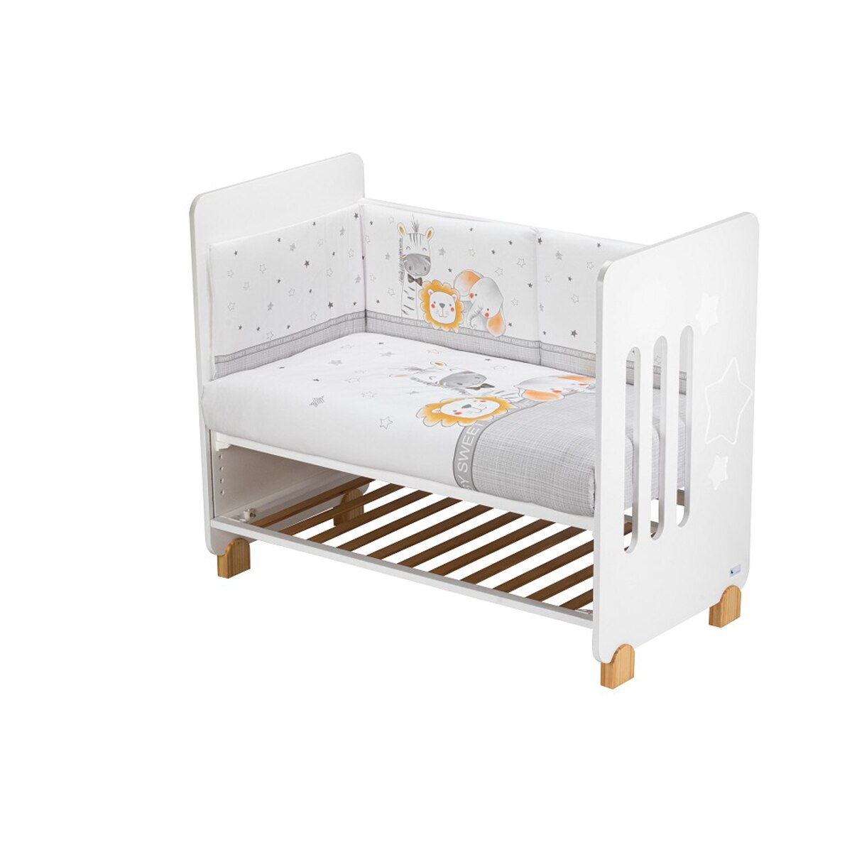Cuna Interaby Star Nature + Juego textil 2 piezas Protector de Cuna y Funda Nórdica desenfundable Animales blanco/gris Blanco / Gris-4