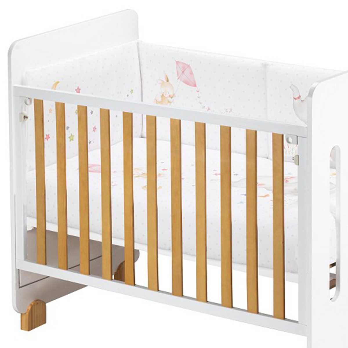 Imagen 0 de Cuna Interaby Star Nature + Juego textil 2 piezas Protector de Cuna y Funda Nórdica desenfundable Elefante blanco/rosa