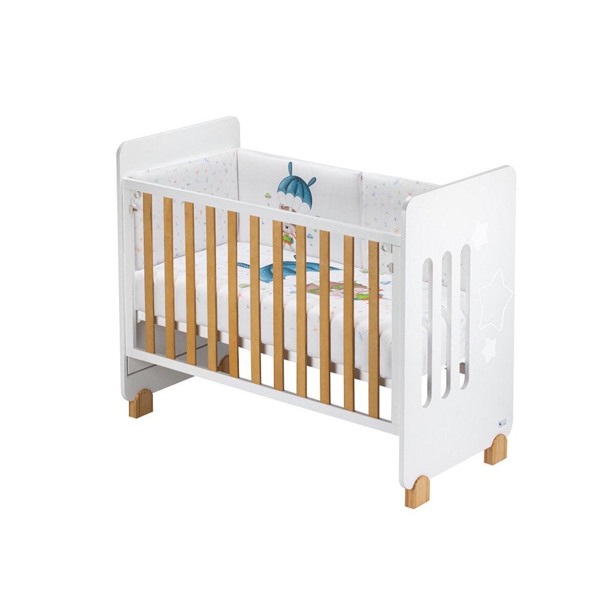 Cuna Interaby Star Nature + Juego textil 2 piezas Protector de Cuna y Funda Nórdica desenfundable Paracaidista blanco/azul Blanco / Azul-5