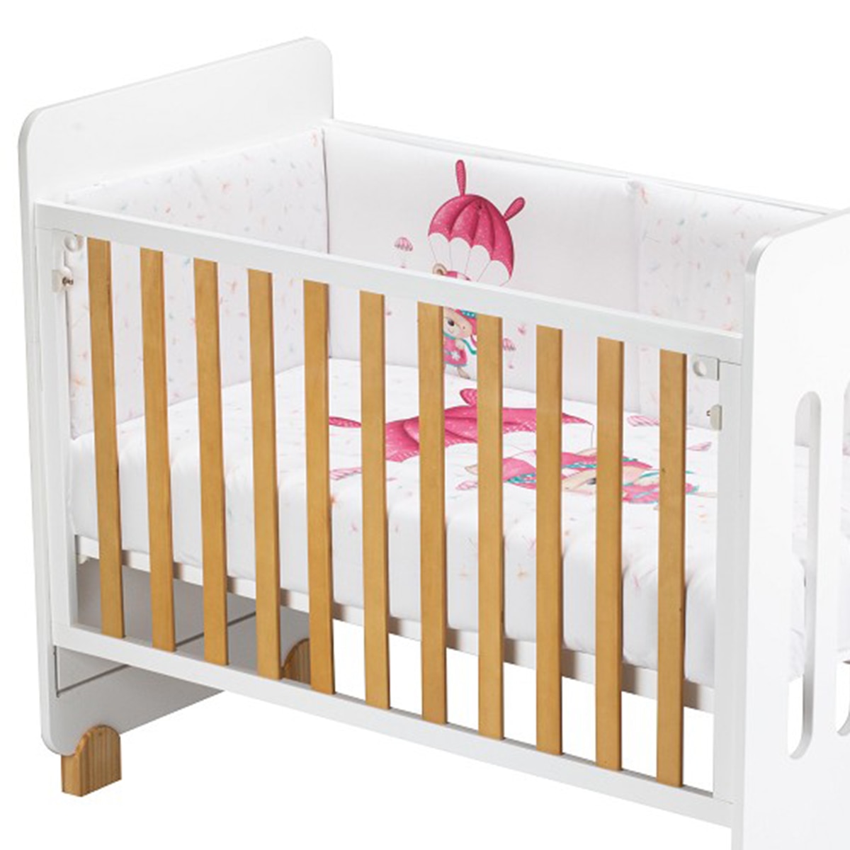 Cuna Interaby Star Nature + Juego textil 2 piezas Protector de Cuna y Funda Nórdica desenfundable Paracaidista blanco/rosa Blanco/Rosa-1