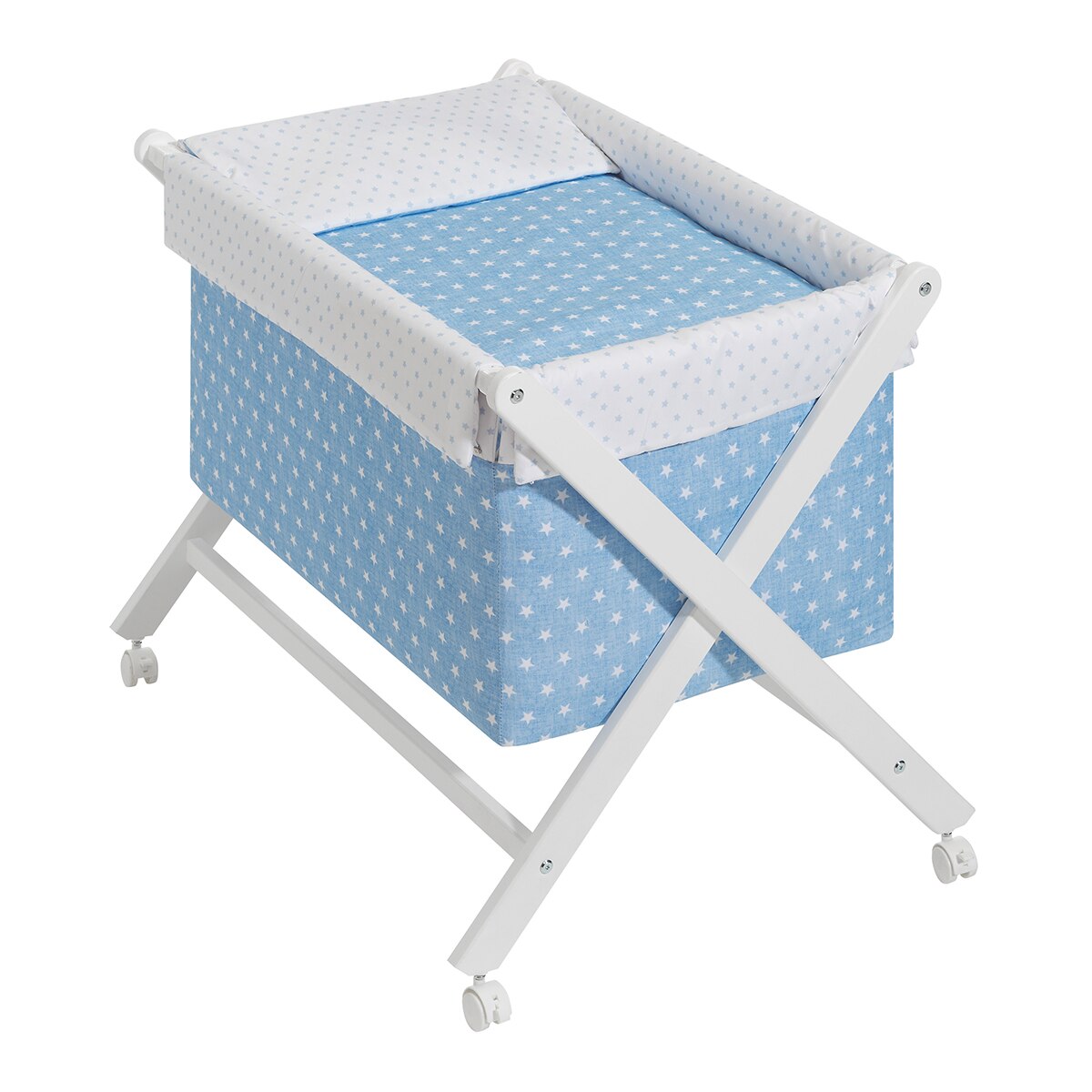 Imagen 0 de Minicuna de tijera (55 x 90 cm.) Interbaby de madera con textil Estrellas blanco/azul