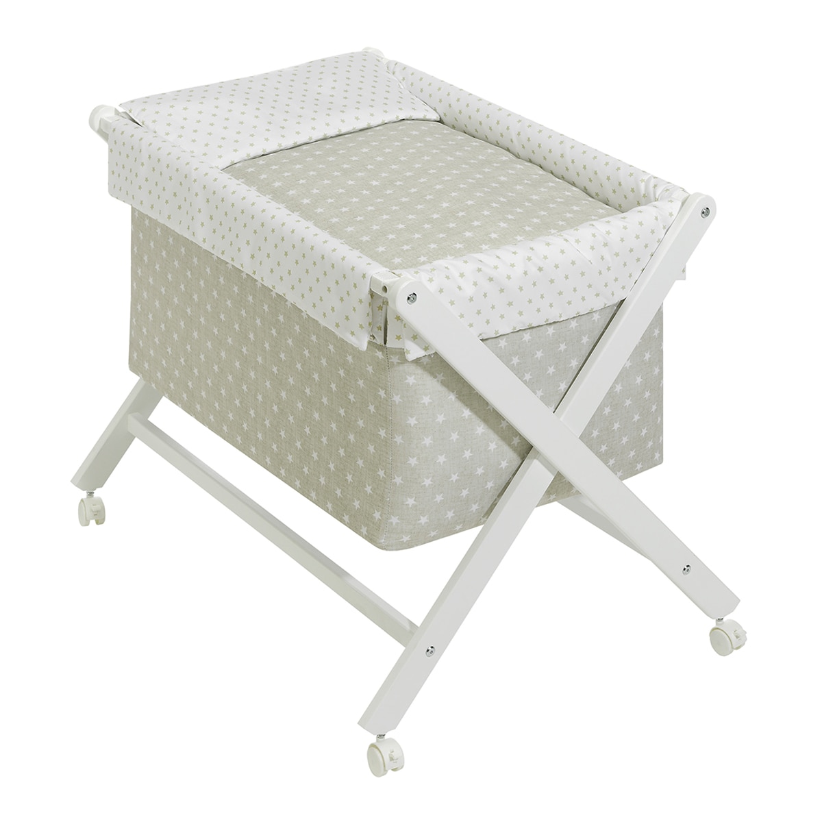Minicuna de tijera (55 x 90 cm.) Interbaby de madera con textil Estrellas blanco/beige Blanco / Beige-1