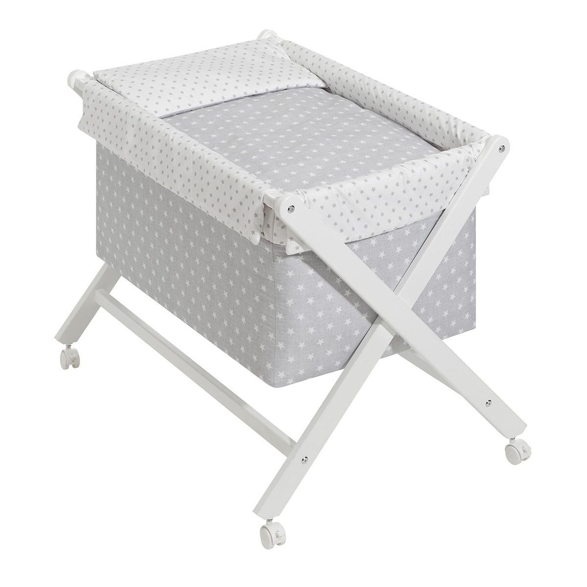 Minicuna de tijera (55 x 90 cm.) Interbaby de madera con textil Estrellas blanco/gris Blanco / Gris-1