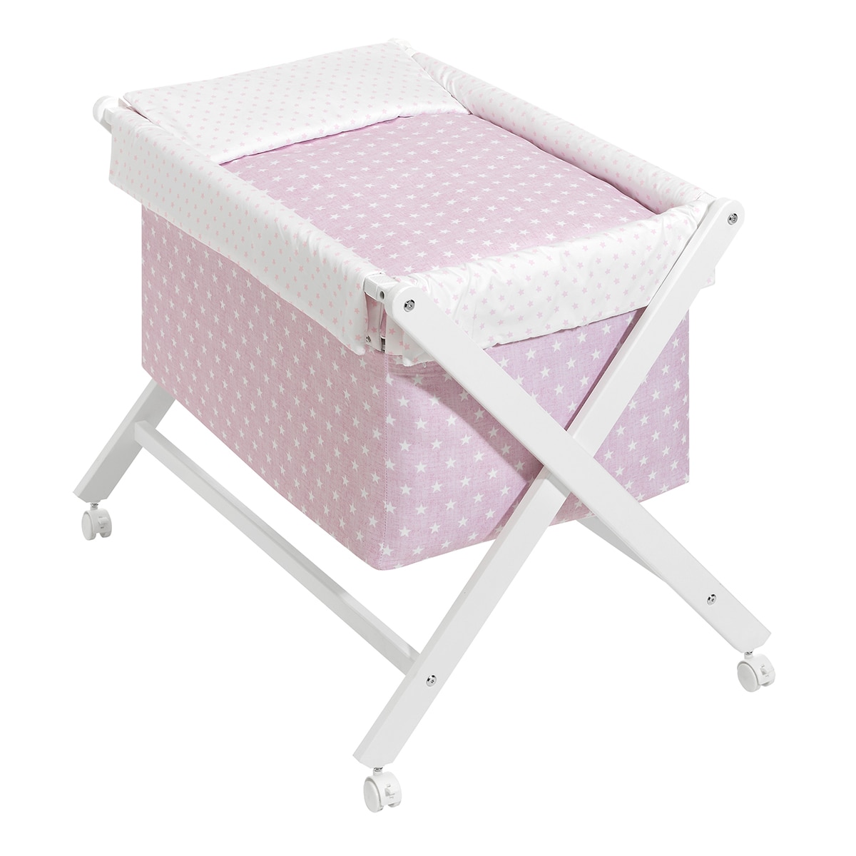 Imagen 0 de Minicuna de tijera (55 x 90 cm.) Interbaby de madera con textil Estrellas blanco/rosa