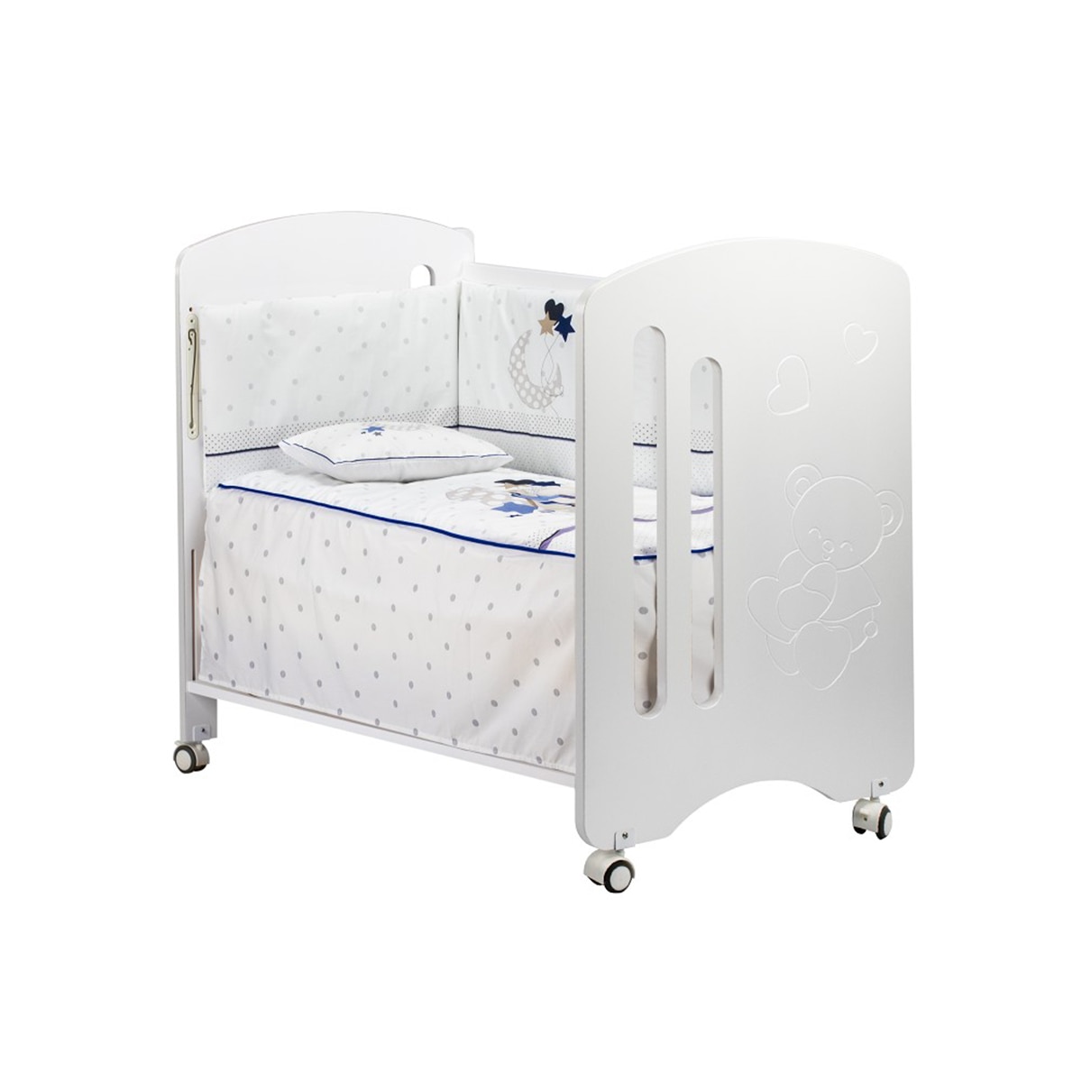 Cuna Interbaby Lovely Premium con edredón y protector oso amoroso azul Azul-1