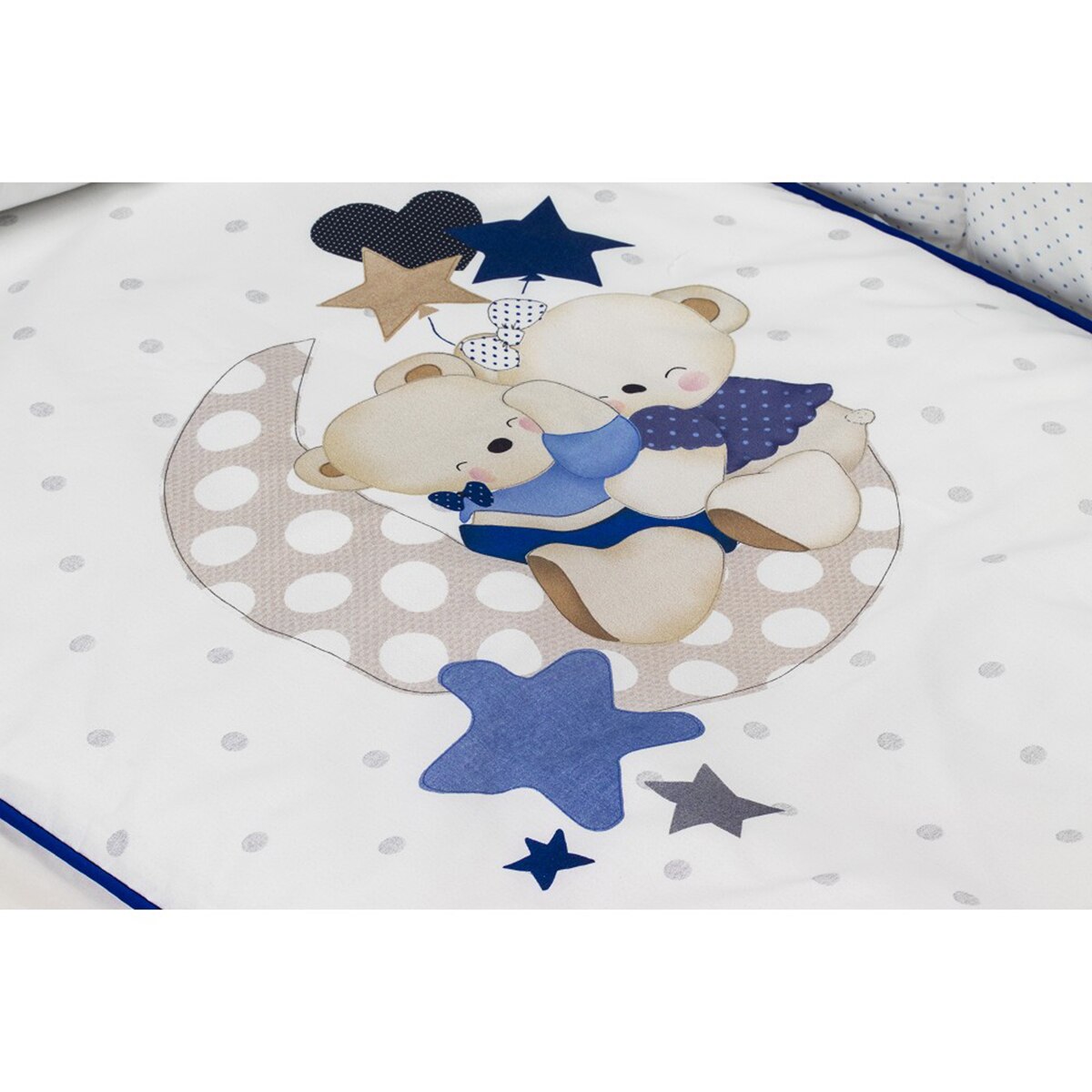 Cuna Interbaby Lovely Premium con edredón y protector oso amoroso azul Azul-2