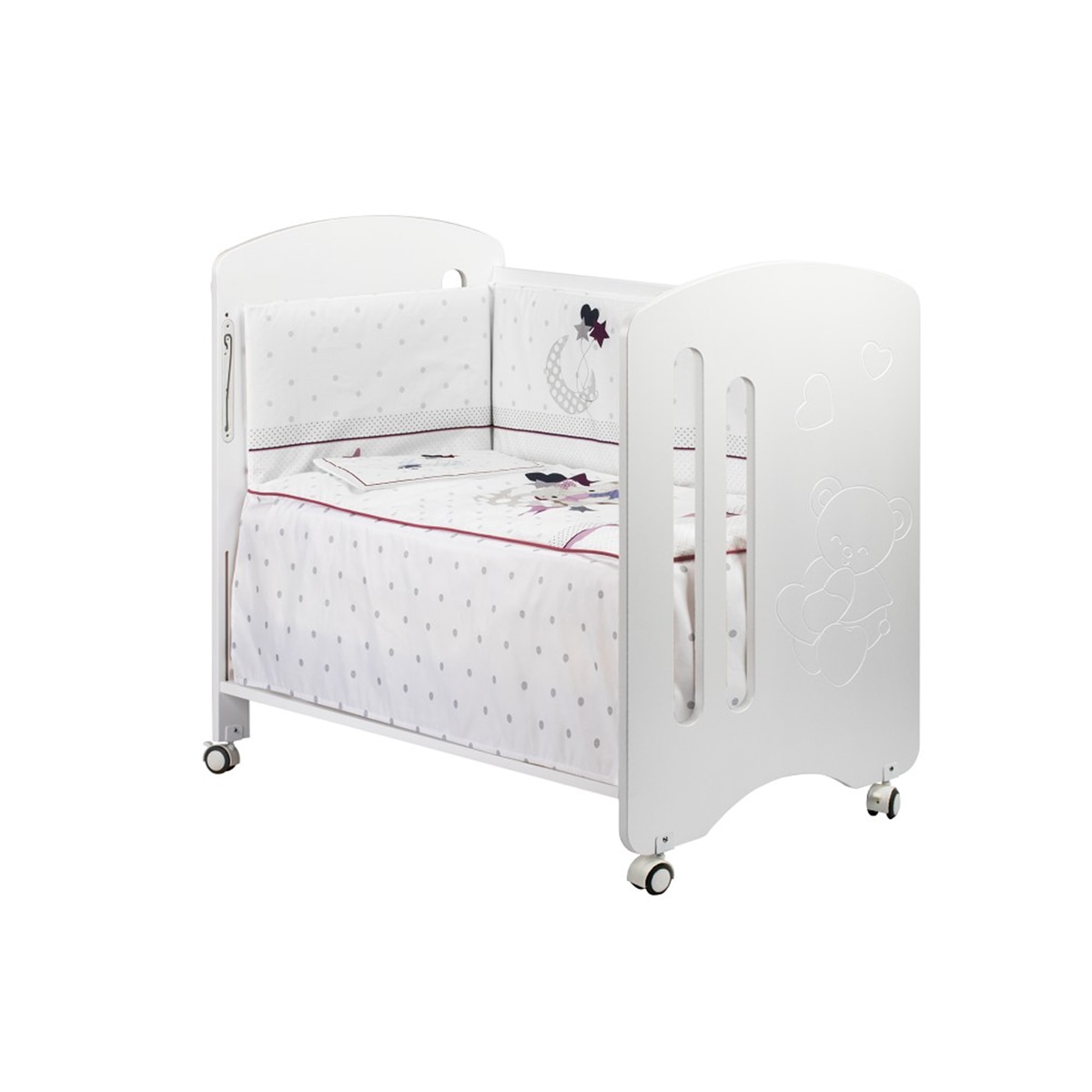 Cuna Interbaby Lovely Premium con edredón y protector oso amoroso rosa Rosa-1