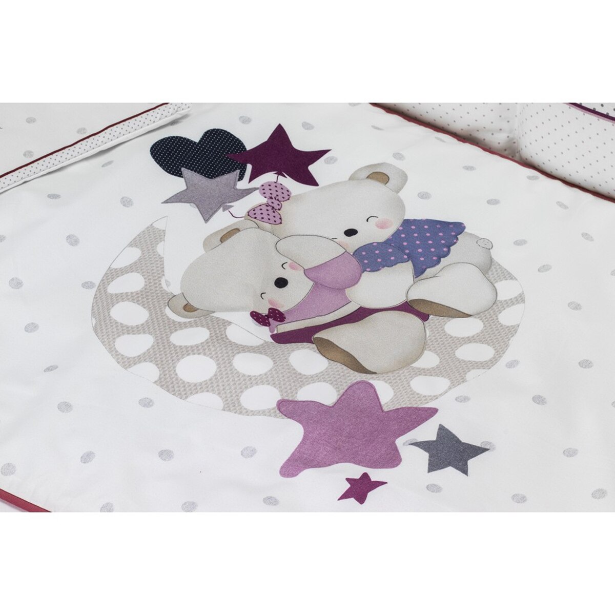 Cuna Interbaby Lovely Premium con edredón y protector oso amoroso rosa Rosa-2