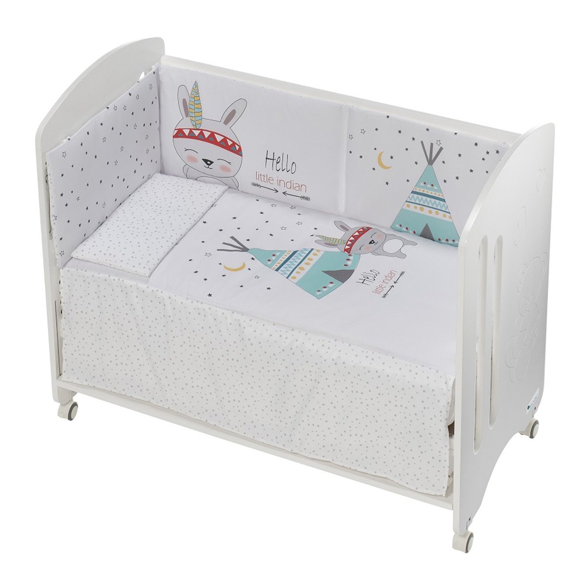 Cuna Interbaby Lovely Premium con edredón y protector tipi oso blanco Blanco-1