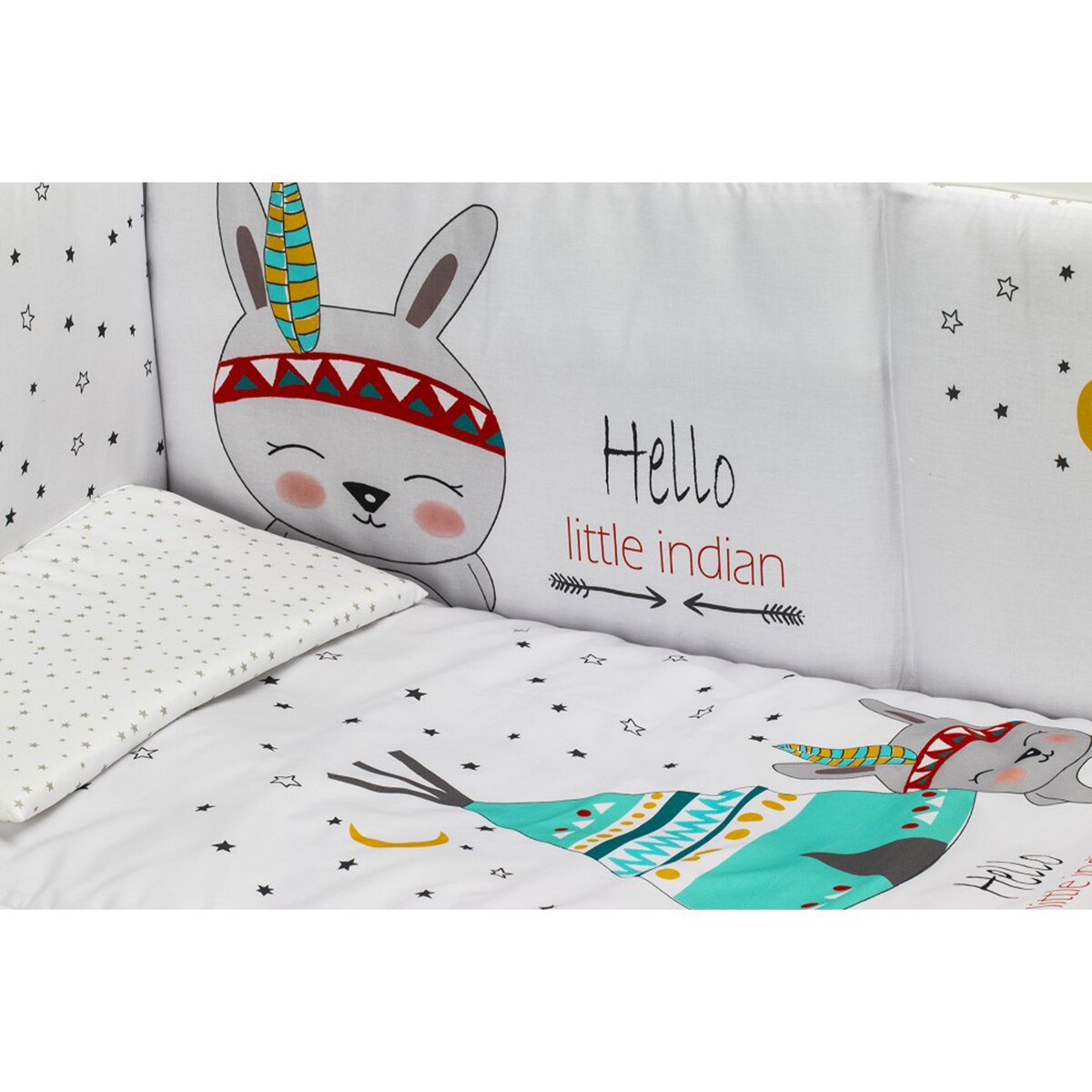 Cuna Interbaby Lovely Premium con edredón y protector tipi oso blanco Blanco-2