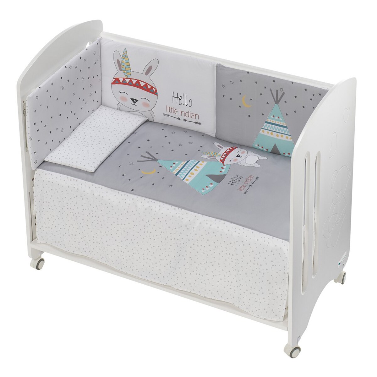 Cuna Interbaby Lovely Premium con edredón y protector tipi oso gris Gris-1
