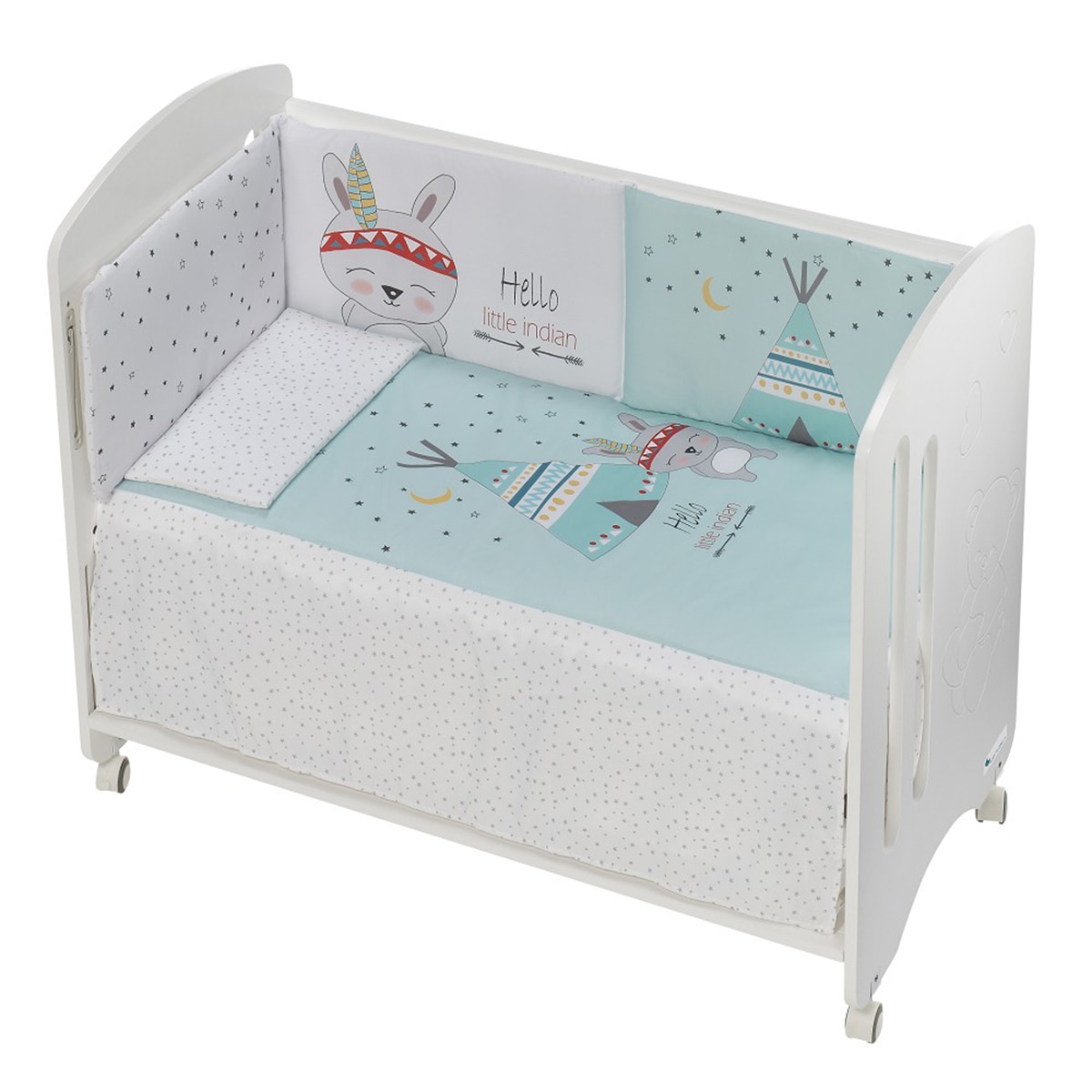 Cuna Interbaby Lovely Premium con edredón y protector tipi oso menta Verde-1