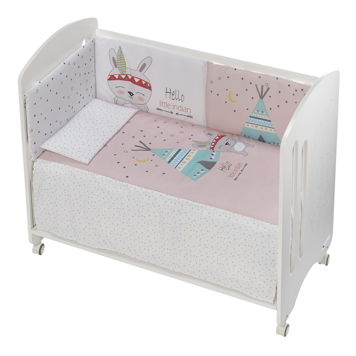 Cuna Interbaby Lovely Premium con edredón y protector tipi oso rosa Rosa-1