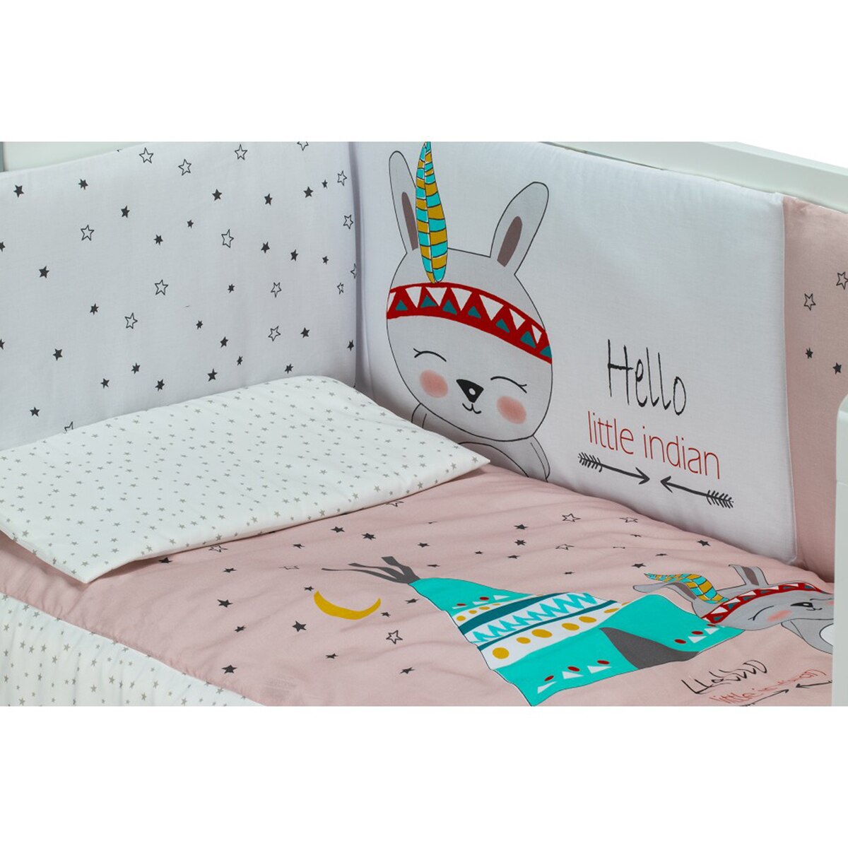 Cuna Interbaby Lovely Premium con edredón y protector tipi oso rosa Rosa-2