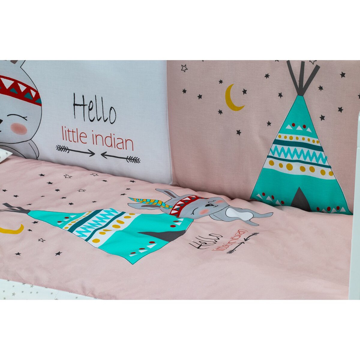 Cuna Interbaby Lovely Premium con edredón y protector tipi oso rosa Rosa-3