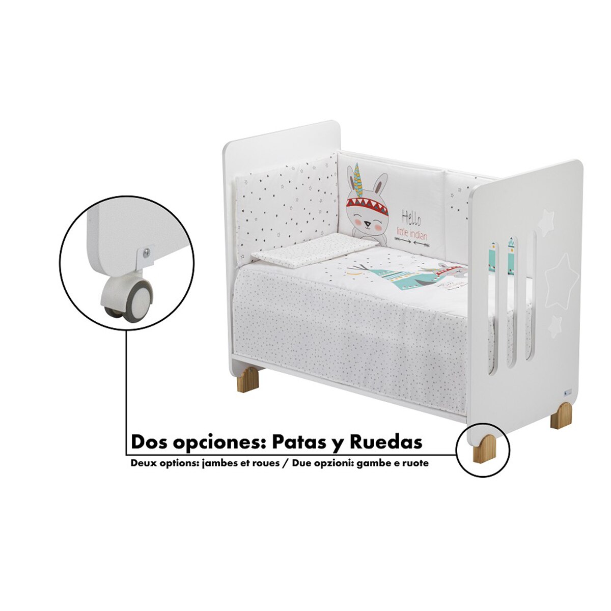 Cuna Interbaby Star Nature + edredrón + protector tipi oso blanco Blanco-3