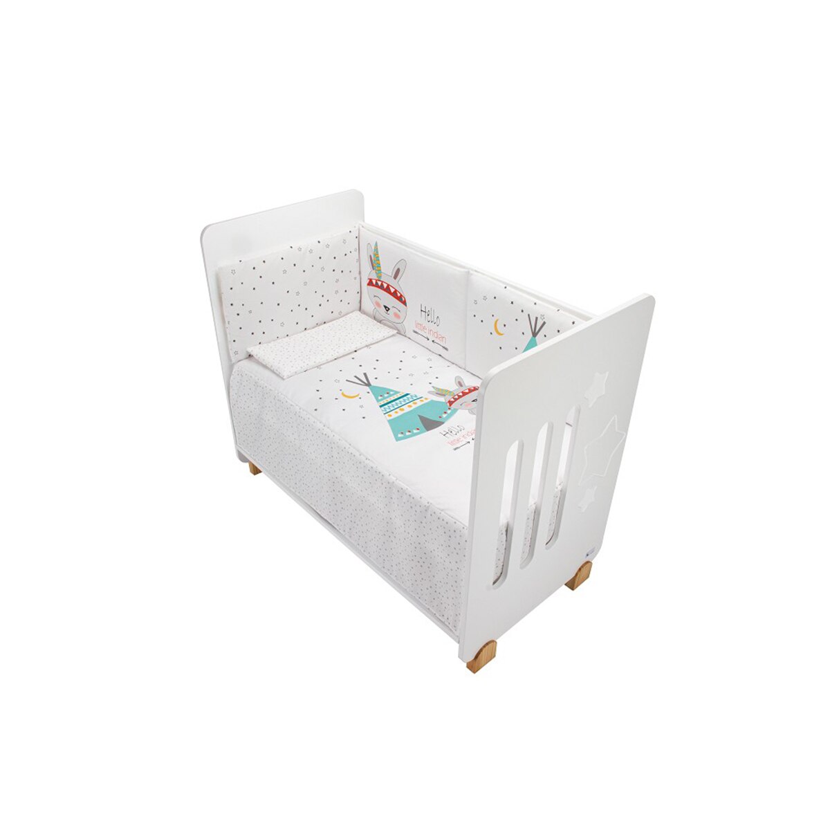 Cuna Interbaby Star Nature + edredrón + protector tipi oso blanco Blanco-5