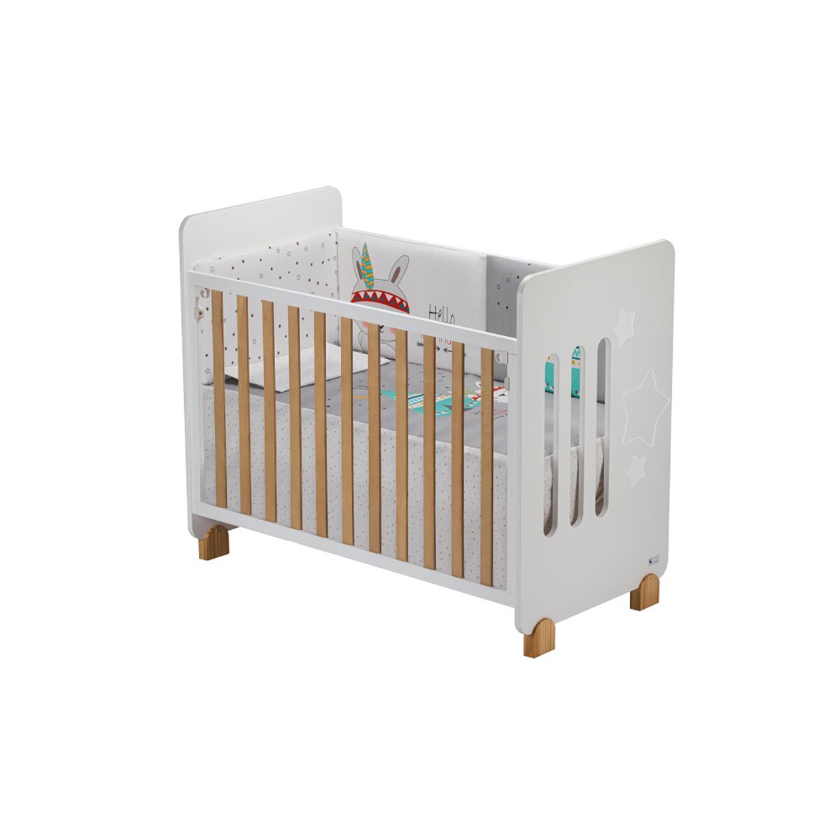 Cuna Interbaby Star Nature + edredrón + protector tipi oso gris Gris-2