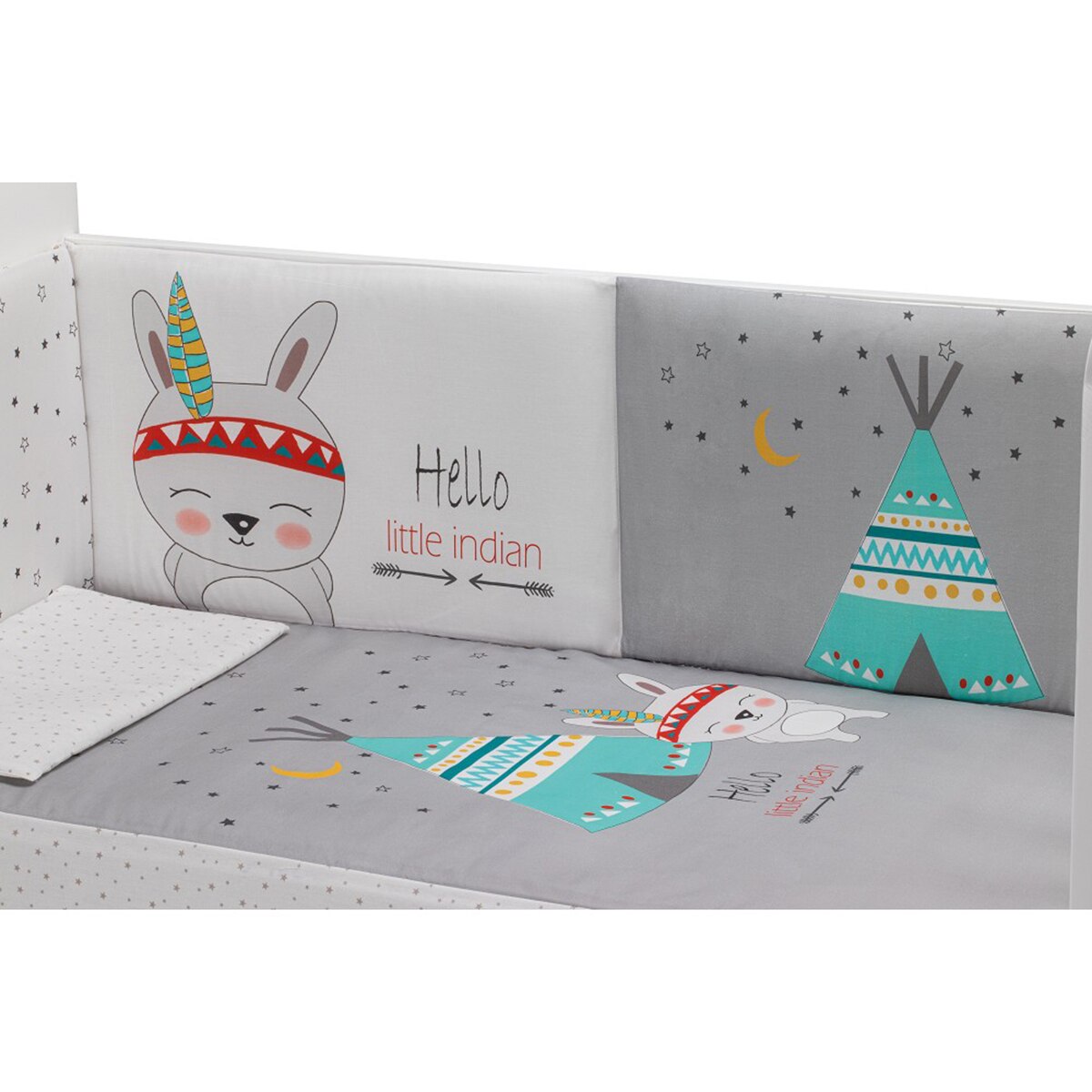 Cuna Interbaby Star Nature + edredrón + protector tipi oso gris Gris-4