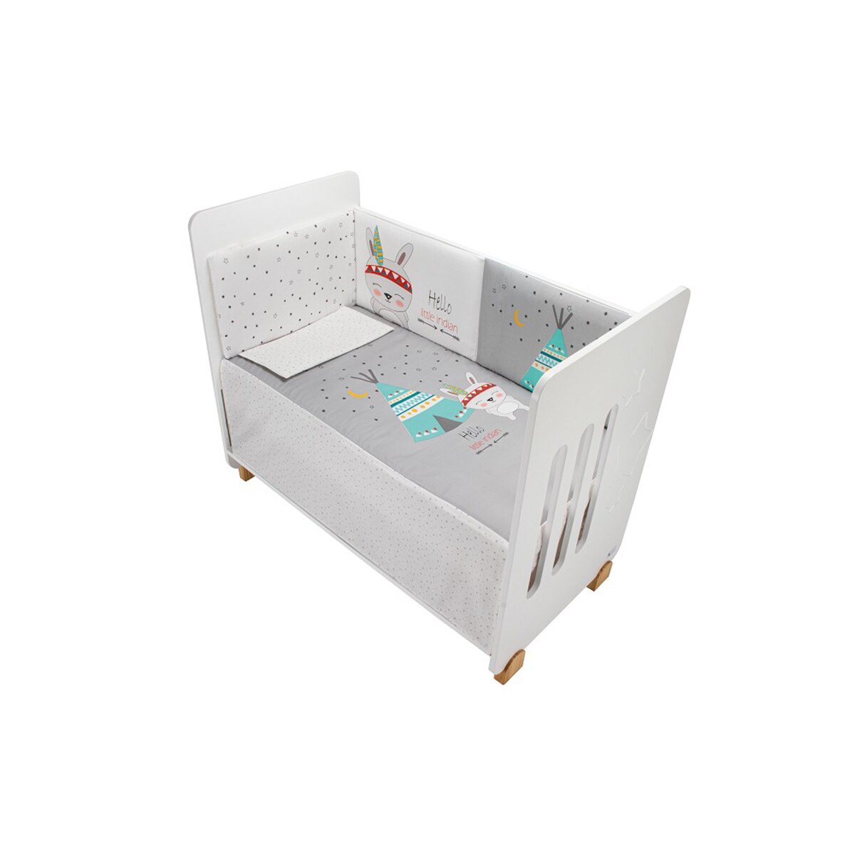 Cuna Interbaby Star Nature + edredrón + protector tipi oso gris Gris-5