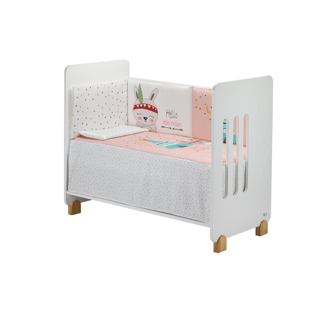 Cuna Interbaby Star Nature con edredrón y protector tipi oso rosa Rosa-1