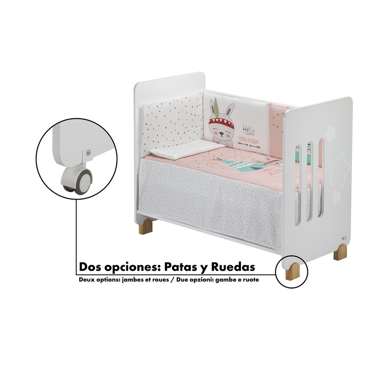 Cuna Interbaby Star Nature con edredrón y protector tipi oso rosa Rosa-3