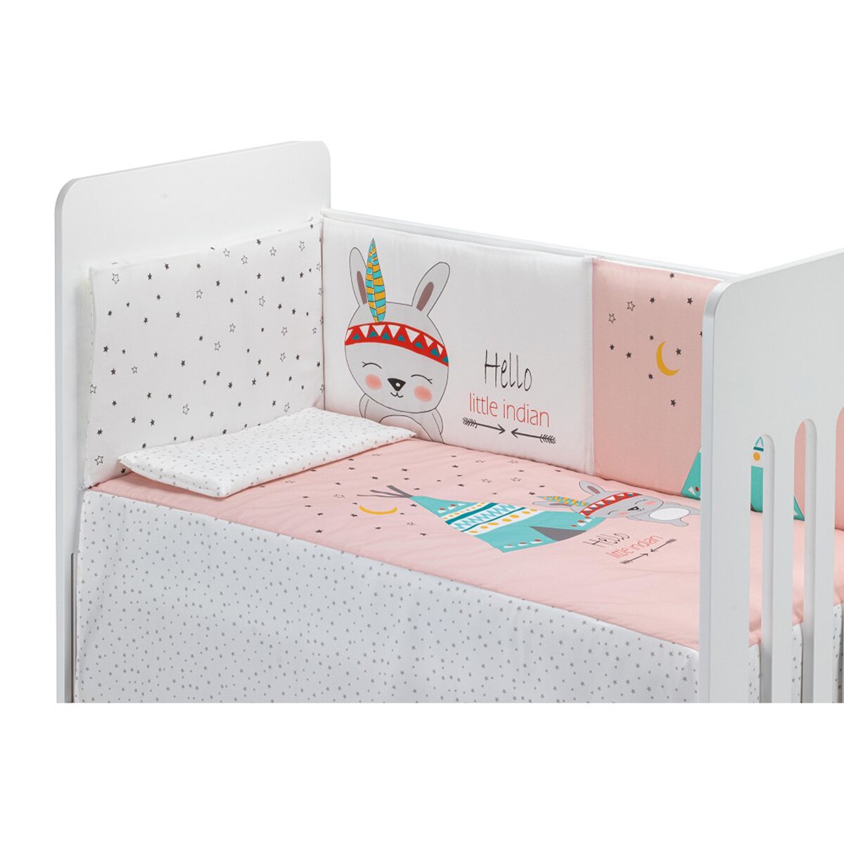 Cuna Interbaby Star Nature con edredrón y protector tipi oso rosa Rosa-4