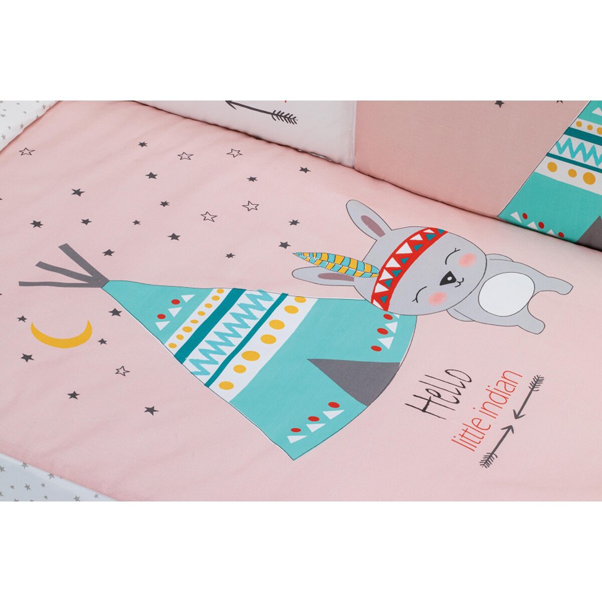 Cuna Interbaby Star Nature con edredrón y protector tipi oso rosa Rosa-5
