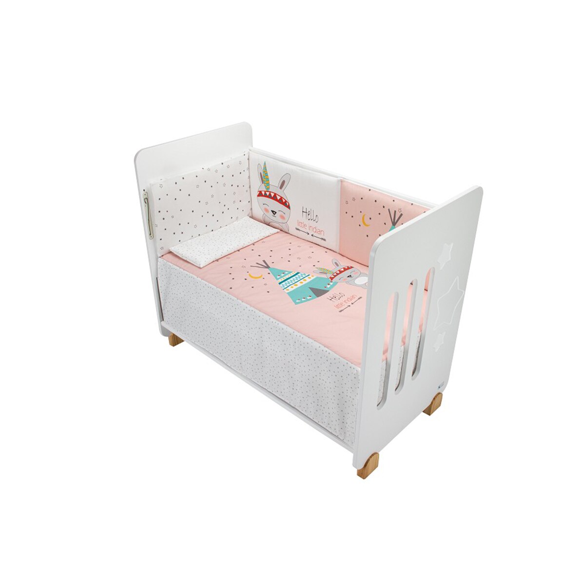 Cuna Interbaby Star Nature con edredrón y protector tipi oso rosa Rosa-7