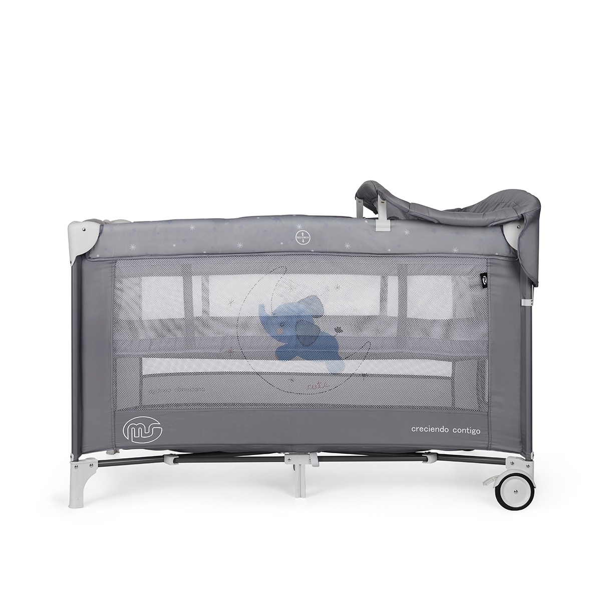 MS- Cuna De Viaje con Dos Alturas, hasta 15 kg. Apertura lateral, ruedas, colchón, cambiador y bolsa transporte. Gris-2