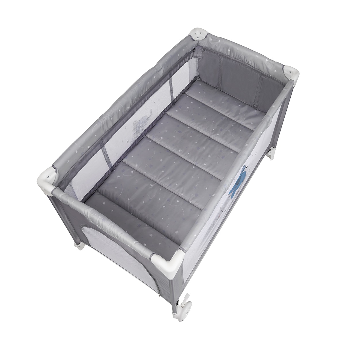 MS- Cuna De Viaje con Dos Alturas, hasta 15 kg. Apertura lateral, ruedas, colchón, cambiador y bolsa transporte. Gris-3