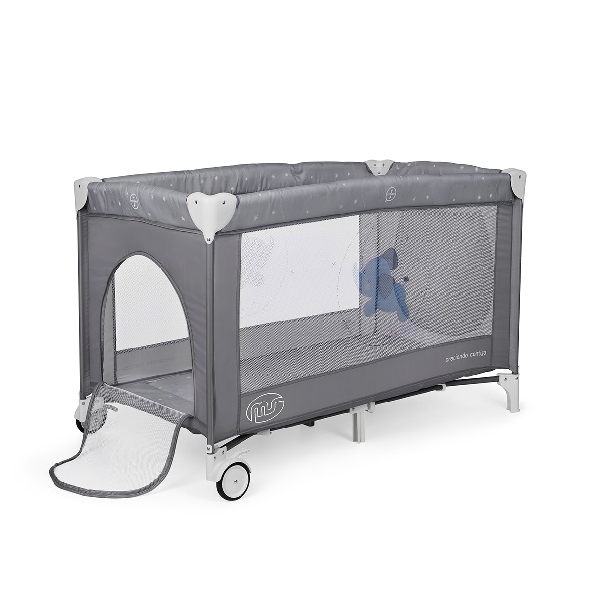 MS- Cuna De Viaje con Dos Alturas, hasta 15 kg. Apertura lateral, ruedas, colchón, cambiador y bolsa transporte. Gris-4