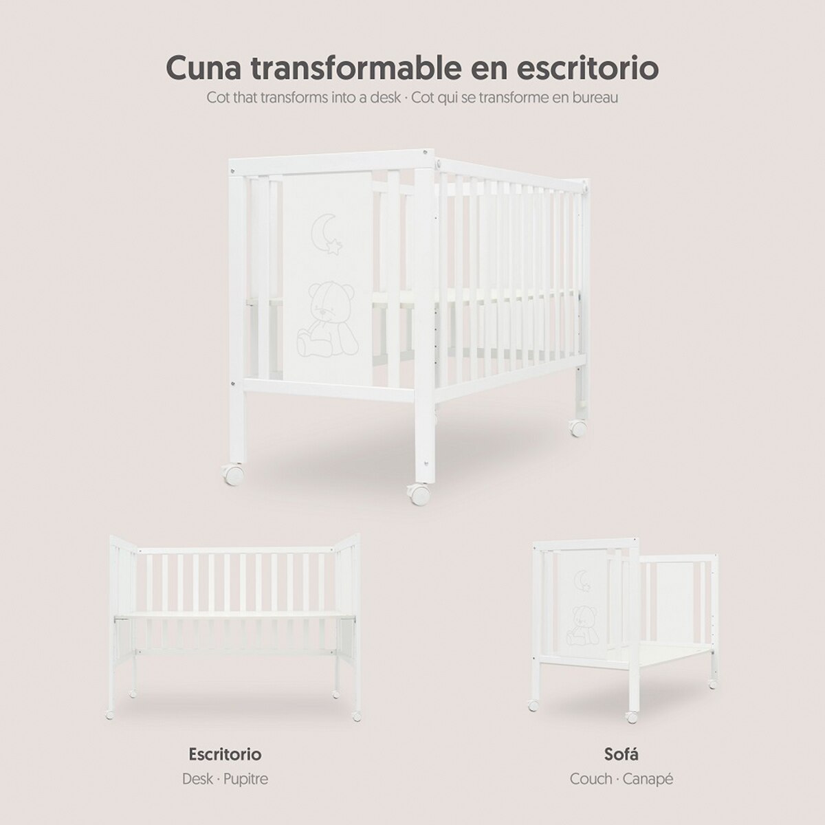 Cuna colecho osito convertible Blanco-2