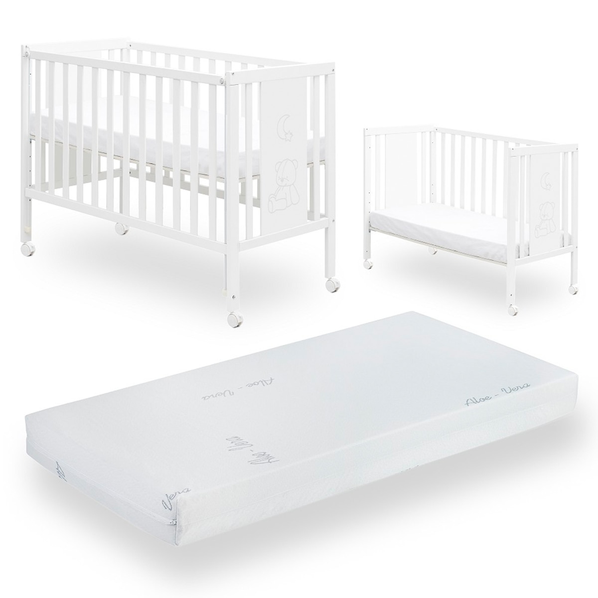 Pack cuna colecho osito convertible + colchón Blanco-2