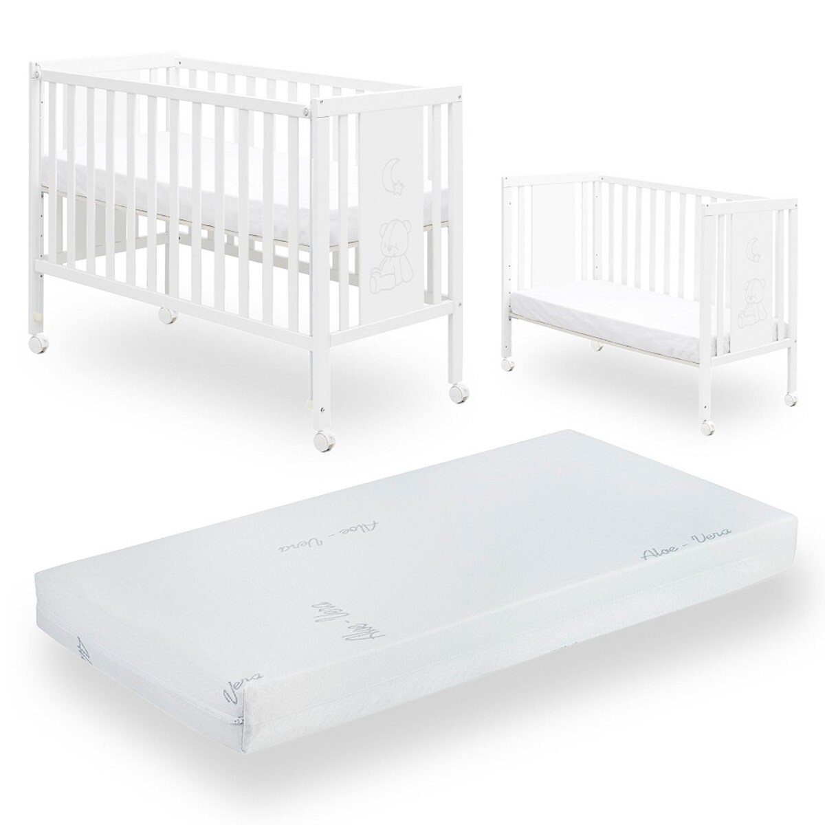 Pack cuna colecho osito convertible + colchón Blanco-2